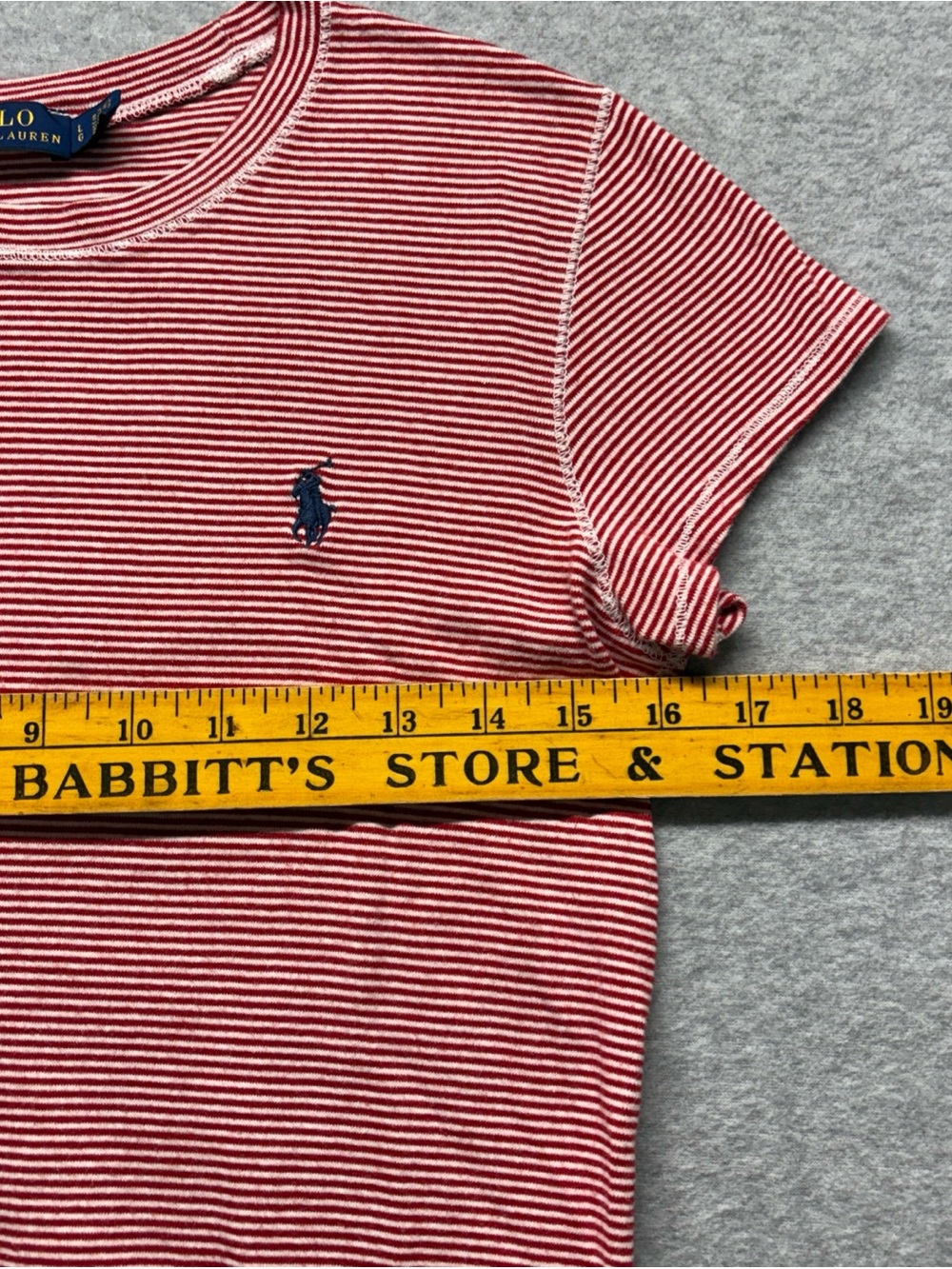 Ralph Lauren Red and White Striped Tee with Navy Logo Tag - Picture 4 of 6
